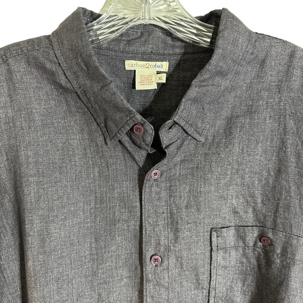 Carbon2Cobalt Grey 100% Linen Longsleeve Button-up Shirt - Picture 4 of 8